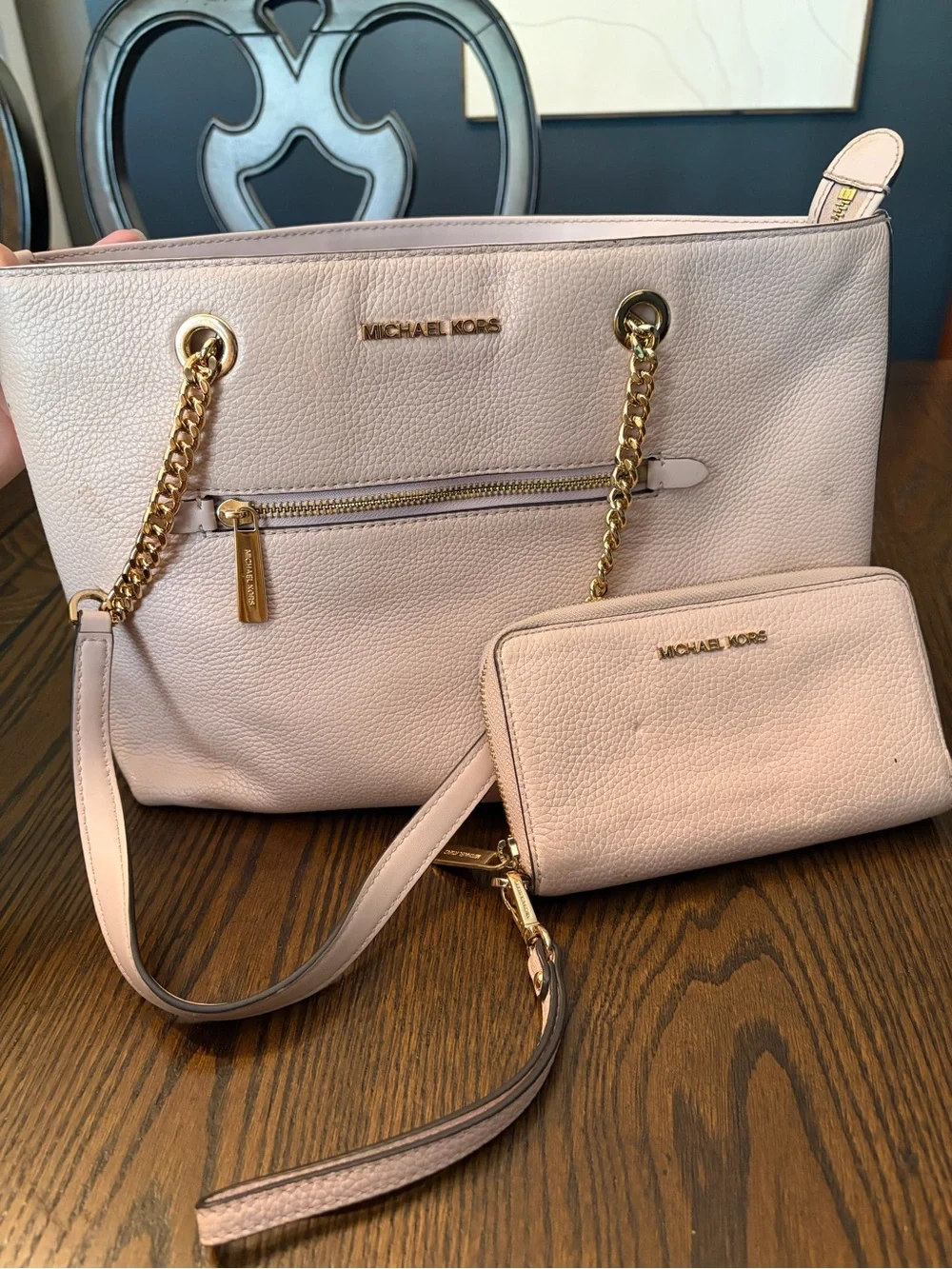 MICHAEL KORS Blush Pink Pebbled Leather Tote with Matching Wristlet